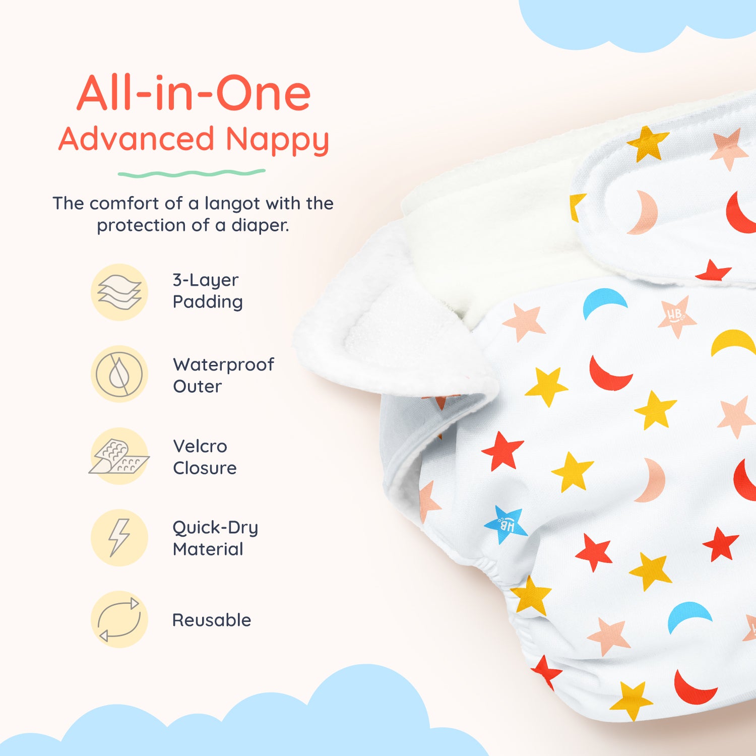 Advanced Nappy Large - Pack of 2 (Happy Hearts & Sleepy Sky)